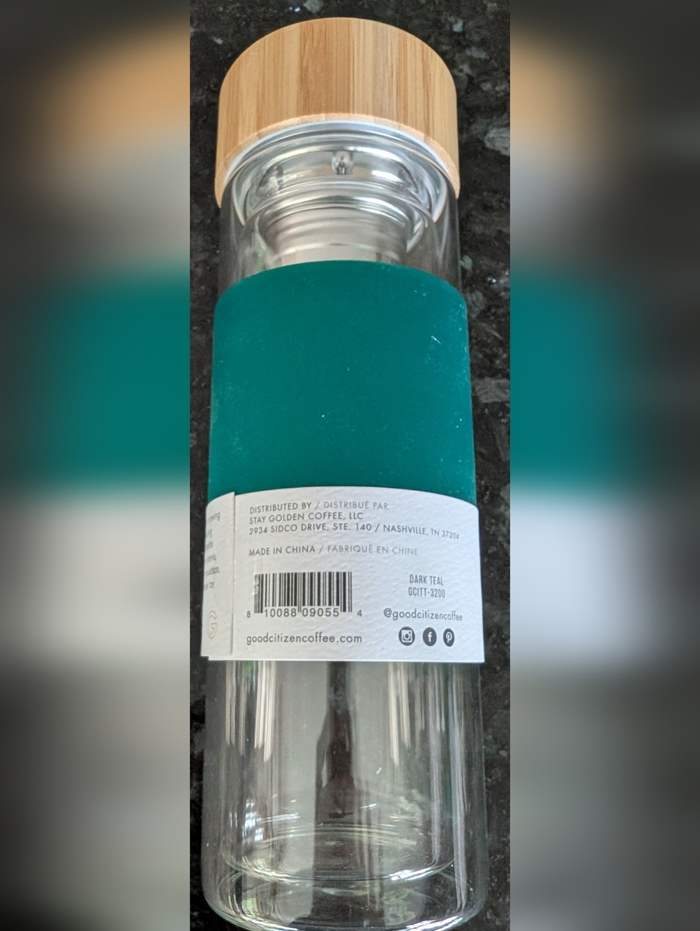 Citizen Teal Glass Infuser Bottle with Bamboo Lid - Picture 2 of 5
